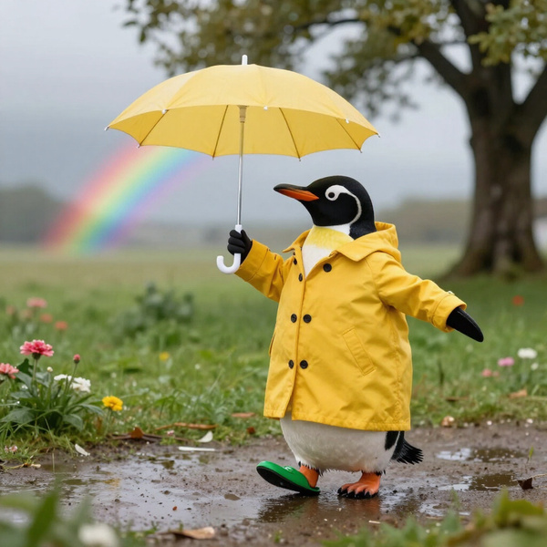Pinguin bei Örtlich Regen